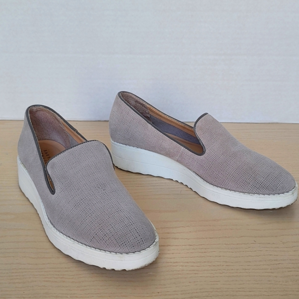 Barneys New York Grey Slip-On Micro Suede Platform Sneakers Size 37/US7